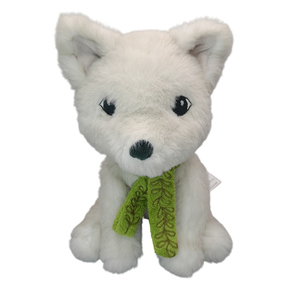 Compendium Live Inspired White Wolf Fox Plush Stuffed Animal Green Scarf 8 inch